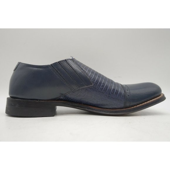 Stacy Adams Navy Blue Lizard Skin Print Leather Cap Toe Loafers Shoes Men\'s 7 D main image 5